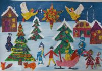Коллективная работа учащихся 3 «А» класса Светлый праздник - Рождество!»,рисунок пластилином, уч.Мигалевич О.И.